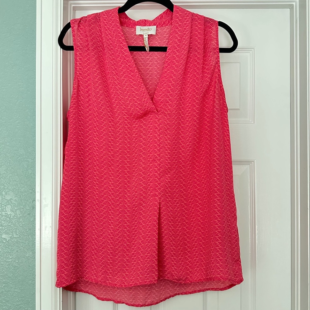 Laundry by Shelli Segal Pink‎ Sleeveless Geometric V-neck Blouse Size Medium